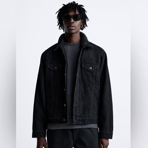 Zara Black denim jacket sherpa lined size small - Picture 1 of 14